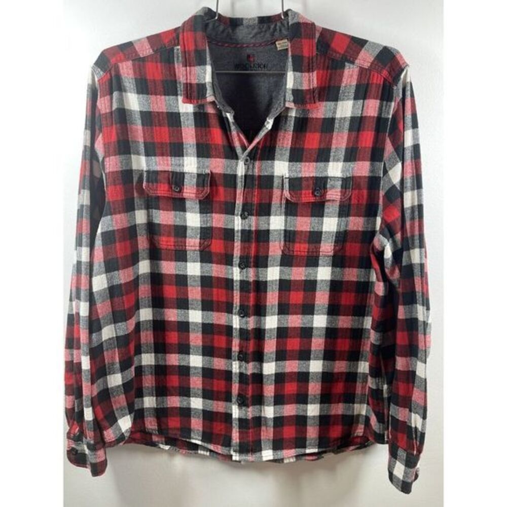 Woolrich Men’s Flannel Shirt Classic Red White Black Check Pockets Size XXL